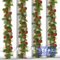 Новогодняя гирлянда с красными шарами - ламель для вертикальных жалюзи из ткани