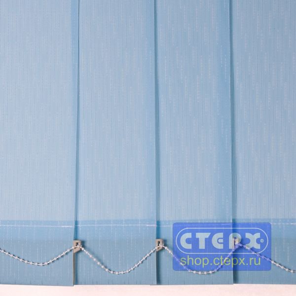 Дождь /цвет голубой/ - ламель для вертикальных жалюзи из ткани Тканевые ламели вертикальных жалюзи из коллекции «Дождь» имеют однотонную окраску с матовой поверхностью основы, на которой расположен лаконичный рисунок, напоминающий стекающие капли дождя на стекле.