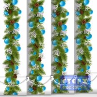 Новогодняя гирлянда с голубыми шарами - ламель для вертикальных жалюзи из ткани