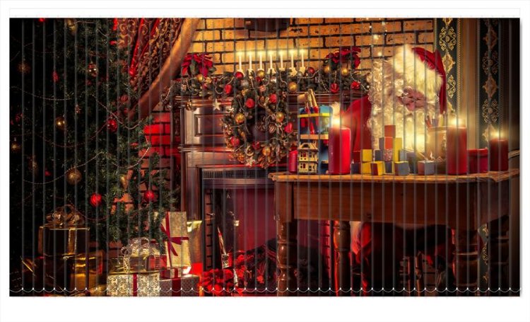 Вертикальные фотожалюзи «Санта» ширина ламели 89 мм Ламели для вертикальных жалюзи из Новогодней  коллекции можно легко менять самостоятельно.
Всего 1 блок из 16  ламелей и ваши повседневные вертикальные жалюзи приобретают праздничный вид.