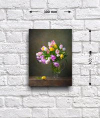 Постер «Натюрморт с тюльпанами в стеклянной кружке», 30 см х 40 см