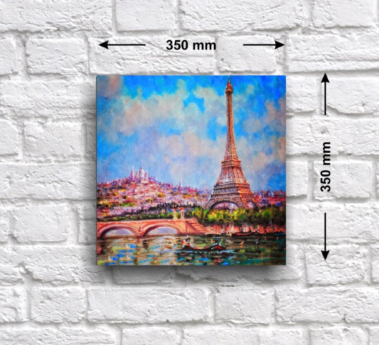 Постер - репродукция «Вид на Эйфелеву башню и Сакре-Кер в Париже», 35 см х 35 см Постер с репродукцией городского пейзажа с видом на центр Парижа.