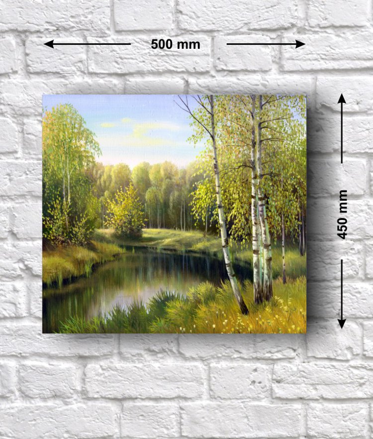 Постер - репродукция «Осенний пейзаж», 50 см х 45 см Постер с репродукцией пейзаж с изображением реки в осеннем лесу.