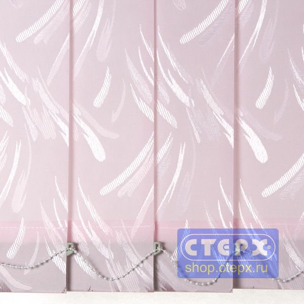 Палома /цвет розовый/ - ламель для вертикальных жалюзи из ткани Тканевые ламели для вертикальных жалюзи из коллекции «Палома» имеют оригинальный рисунок, очень похожий на распушенные перья голубки. 