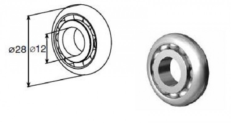 Подшипник Ø28 Подшипник Ø28 со стальным внутренним кольцом, вставляется в капсулу вала рольставней (жалюзи - роллет). Используется при массе полотна рольставней до 30 кг.