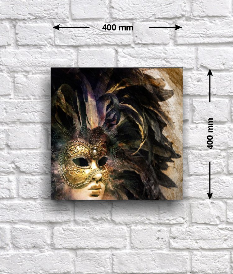 Постер - репродукция «Золотая маска», 40 см х 40 см Постер с репродукцией картины с изображением карнавальной венецианской маской. Галерейная натяжка.