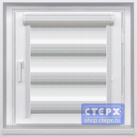 Миникассетная двойная рулонная штора с цепочным приводом «UNI - ЗЕБРА», коллекция «Степ»